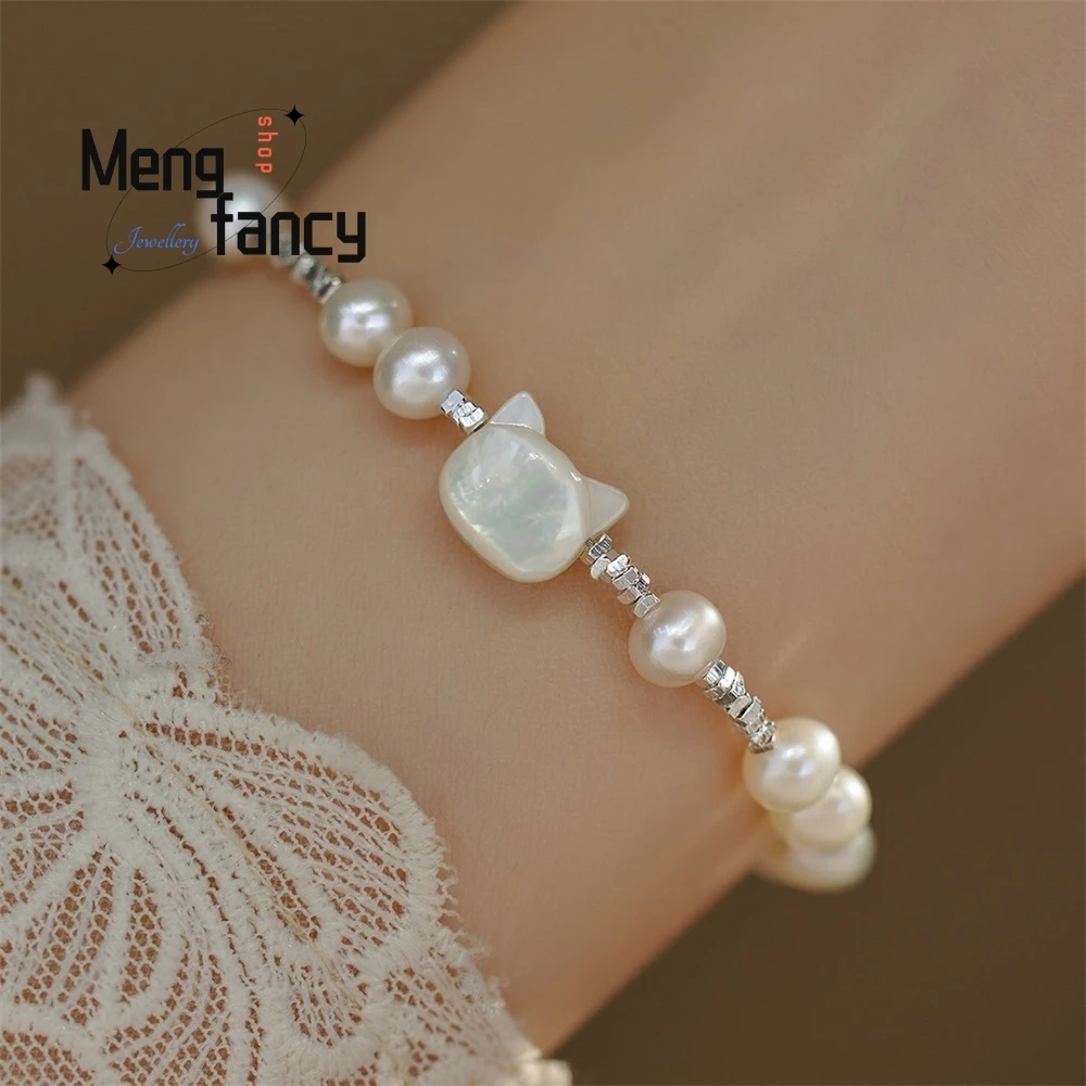 سوار فضي مكسور لؤلؤ المياه العذبة، سوار على شكل فراشة بيضاء لطيفة على شكل قطة لطيفة، سوار أنيق مجوهرات الأزياء الأكثر مبيعًا #2