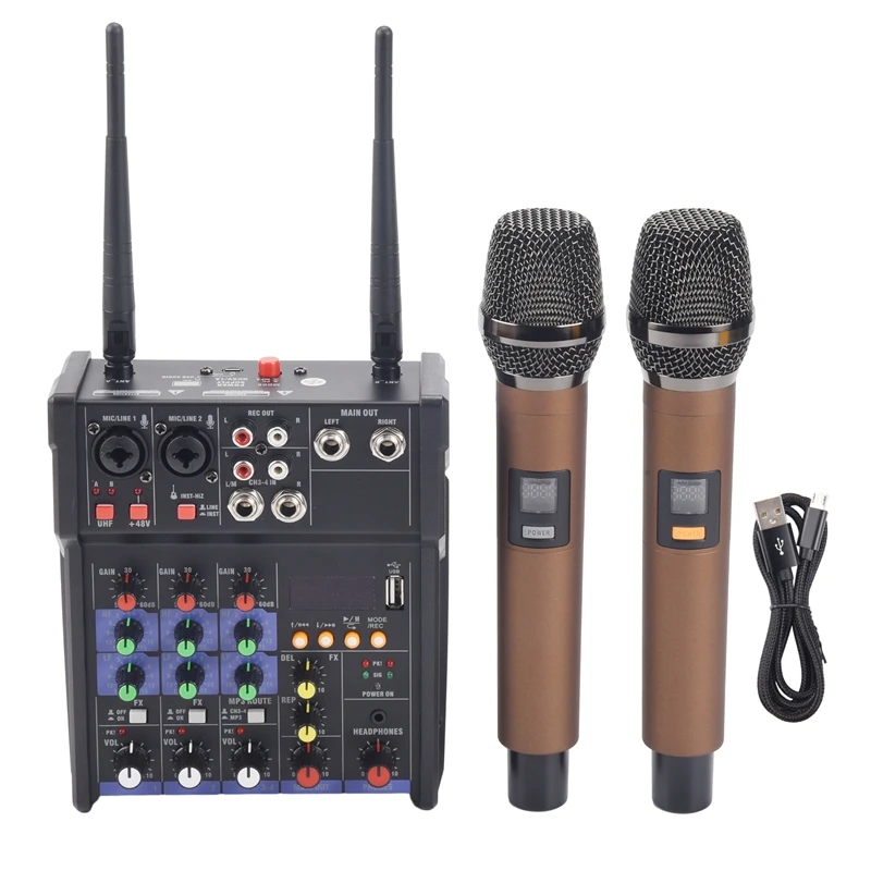 

4 Channel Audio Mixer Console With Wireless Microphone Sound Mixing With Bluetooth USB Mini Dj Mixer+Wireless Karaoke