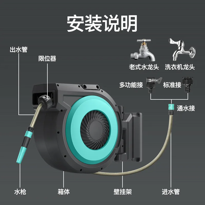 2025 حار جديد قابل للسحب خرطوم المياه بكرة جدار جبل خرطوم حديقة بكرة متعددة ارتفاع ضغط التلقائي الترجيع خرطوم بكرة #5