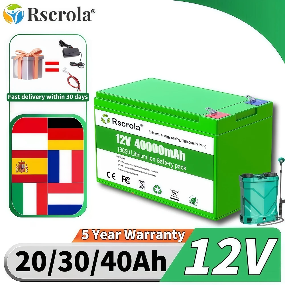

12V 40Ah Battery 3S5P 6P 7P 18650 Lithium Battery Pack 30A Sprayer Built-in High Current BMS for Camping LED Lighting Battery