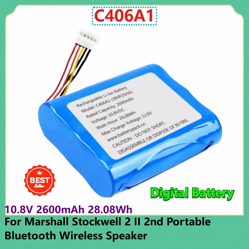 

C406A1 Digital Battery 10.8V 2600mAh 28.08Wh For Marshall Stockwell 2 II 2nd Portable Bluetooth Wireless Speaker Batteries