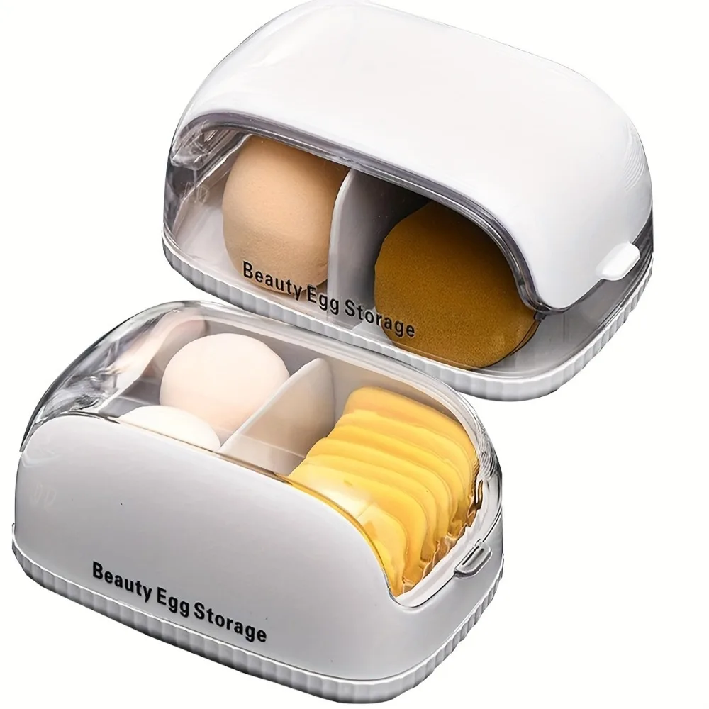Dual Compartment Beauty Sponge Storage Box Transparent Lid Makeup Blender Holder Dustproof Divided Cosmetic Puff Organizer Case view 3