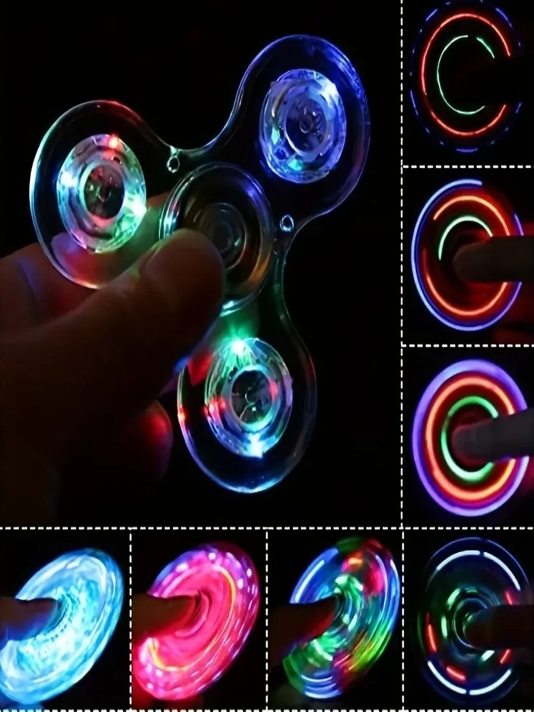 LED イルミネーション フィジェット スピン - クリア、子供と大人向けのストレス解消ハンドトイ、カラフル、フィジェット スピナー