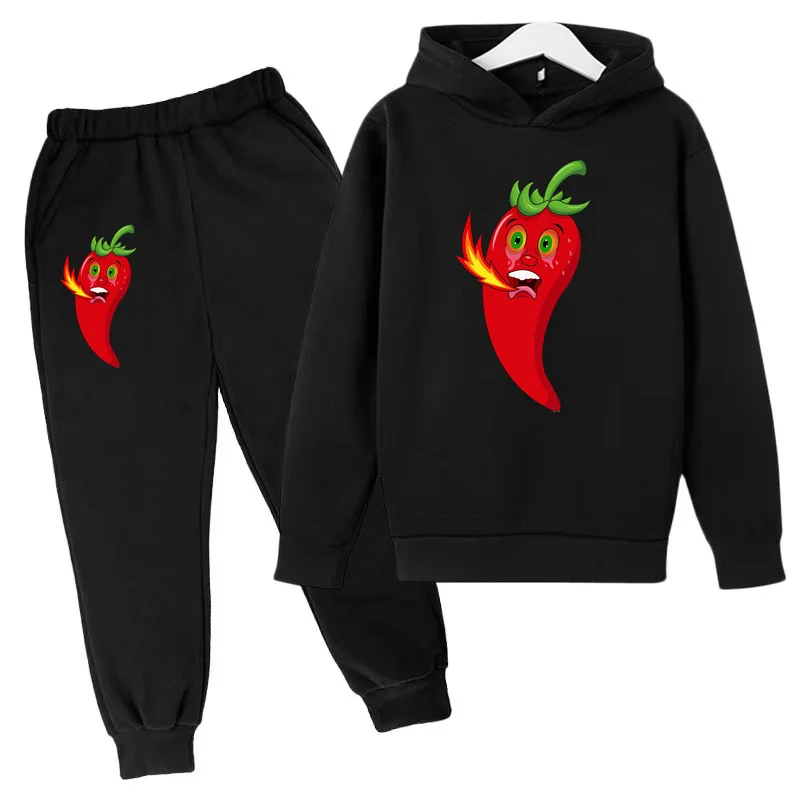 Kids Hoodie Holiday Gift Fun Fruit Vegetable Pepper Print Boys Girls Toddler 3-12Y Top+Pants Charming Coat Sweatshirt Casual Set