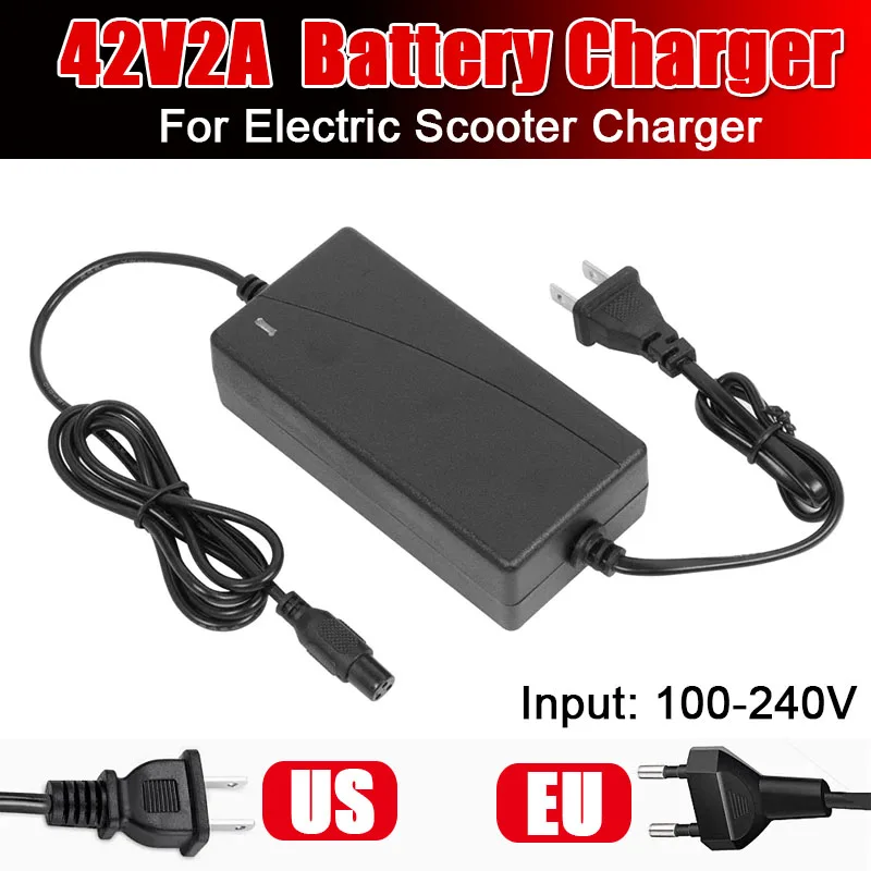 Cargador de batería de litio de 42v 2A con enchufe EU/US para hoverboard, scooter eléctrico, bicicleta, accesorios de carga de iones de litio.