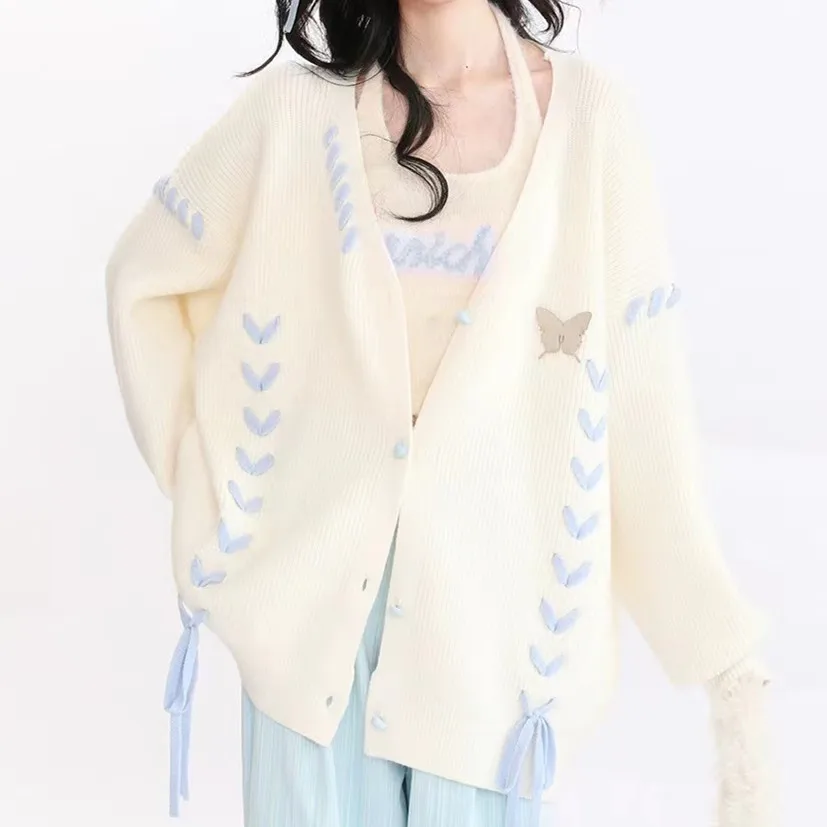 2024 Women's Autumn/Winter Sweater New Korean Lazy Style Sweet Wearing Knitted Cardigan