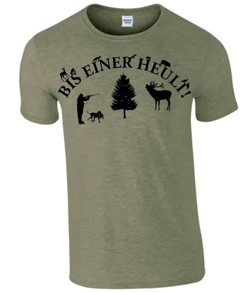 Until one howls! Hunter Hunting T-Shirt Antler Deer Hunting Dog Shirt Binoculars S376  High Quality 100%Cotton Short Sleeve