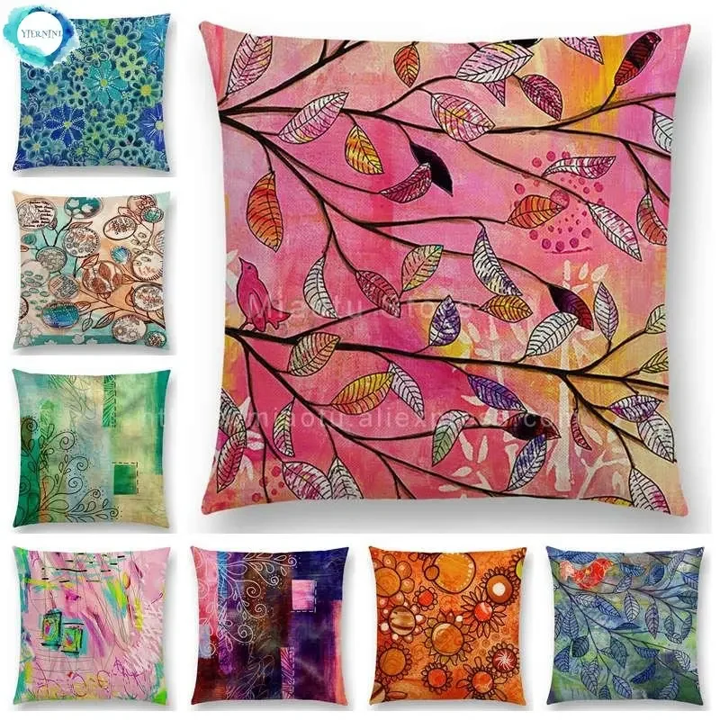 

Abstract Colors Art Painting Pastel Flowers Leaf Colorful Blocks Fantasy Decorative Pattern Sofa Throw Pillow Case Cushion Cover