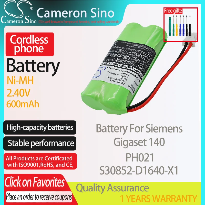 CameronSino Battery for Siemens Gigaset 140 fits Siemens PH021 S30852-D1640-X1 Cordless phone Battery,Landline battery 600mAh