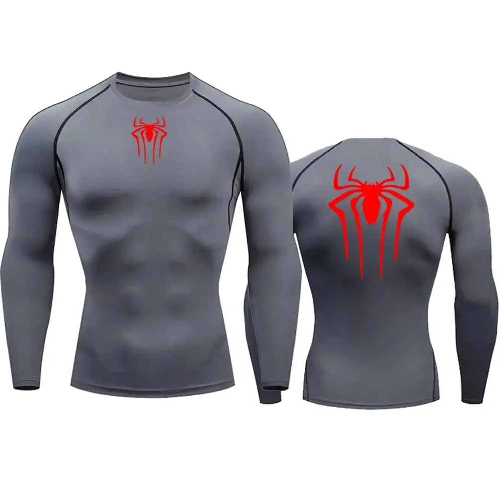 Anime Spider Compression Shirt Long Sleeve For Men Gym Fitness Sportswear Rashguard Bodybuilding Dry Fit Clothing Running Wear