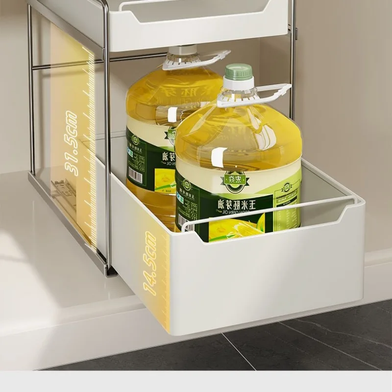 Pull-Out Type Dish Countertop Cabinet Organizer Under Sink 2 Layer Storage Racks Sliding Seasoning Bottle Holder Shelves Kitchen
