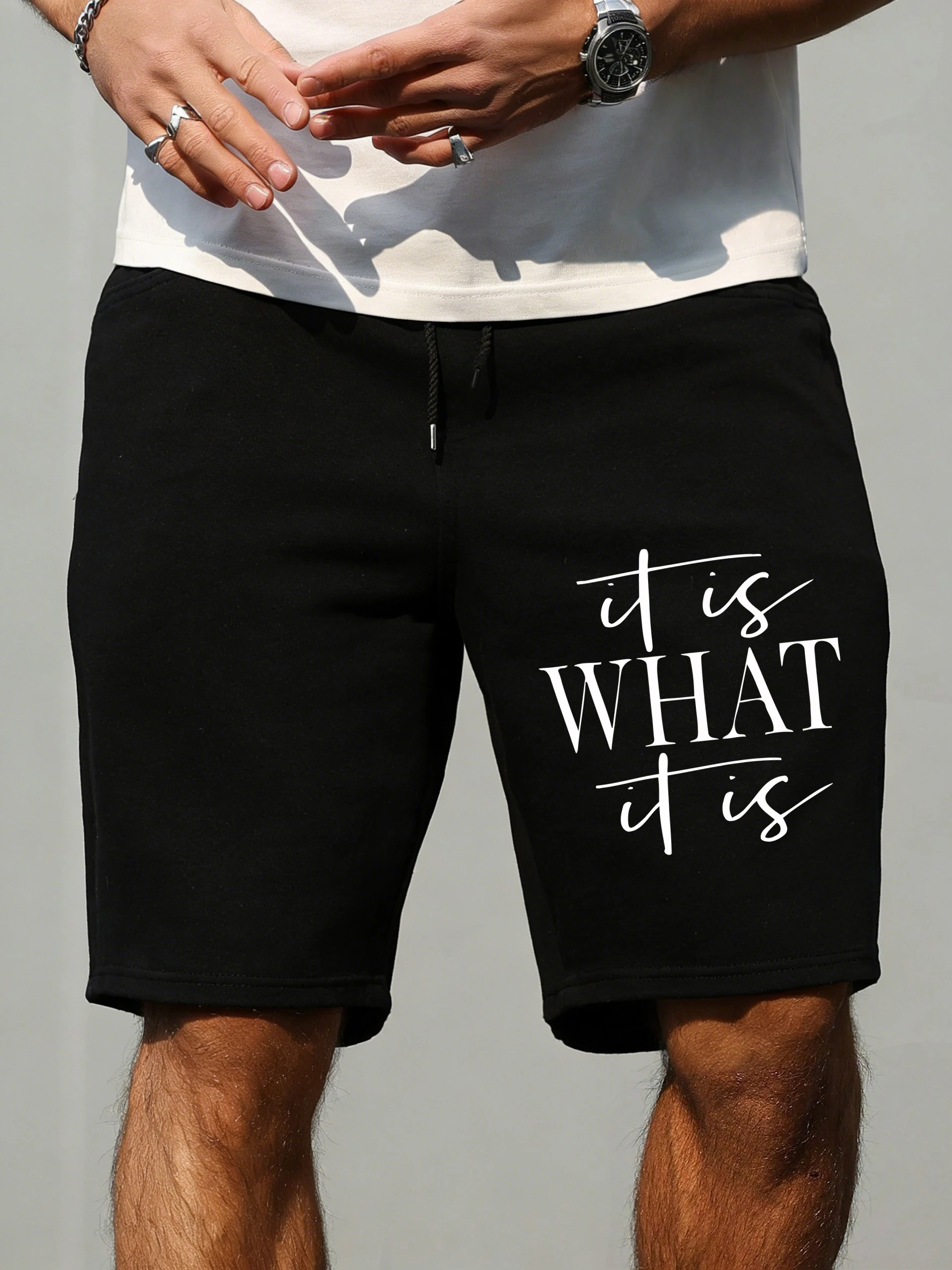 

It'S What Creative Letter Printing Men'S Gym Shorts Beach Elasticity Comfortable Clothing Pocket Sportswear Loose Summer Pants
