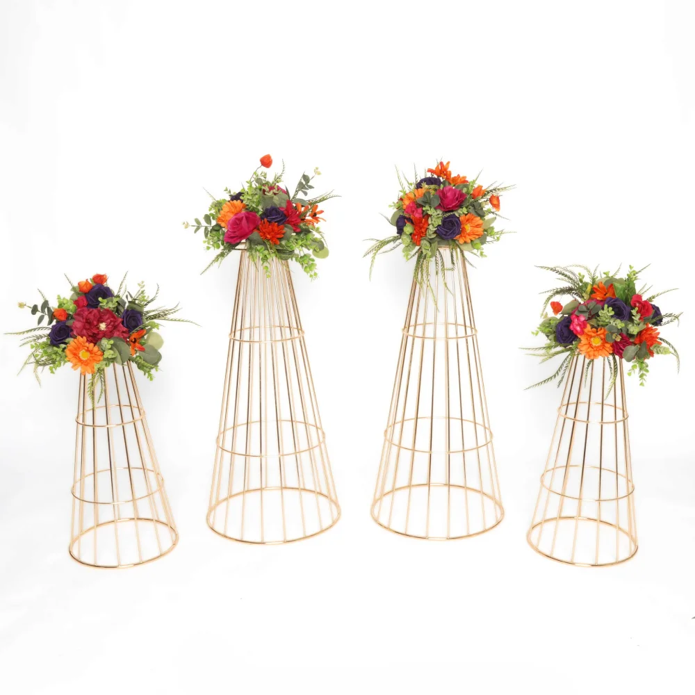 

Elegant Set of 4 Gold Flower Centerpiece Pedestal Stands - Perfect for Wedding and Event Table Decor