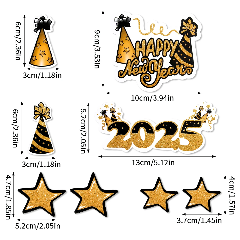 New Year 2025 Cake Toppers Set Gold Happy New Year Cupcake Toppers Cake Decorations for Christmas New Year Eve Party Supplies