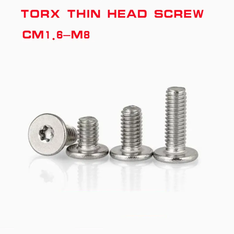 5-50 قطعة CM M1.6 M2 M2.5 M3 M4 M5 M6 M8 304 A2 الفولاذ المقاوم للصدأ توركس ستة الفص رقيقة جدا شقة رقاقة رئيس المسمار الترباس طول = 2-50 مللي متر