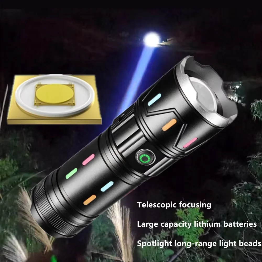 

Powerful Spotlight Long Range LED Flashlight Type-C Charging Output Zoom Aluminum Alloy 40700 Battery Tactical Torch For Camping