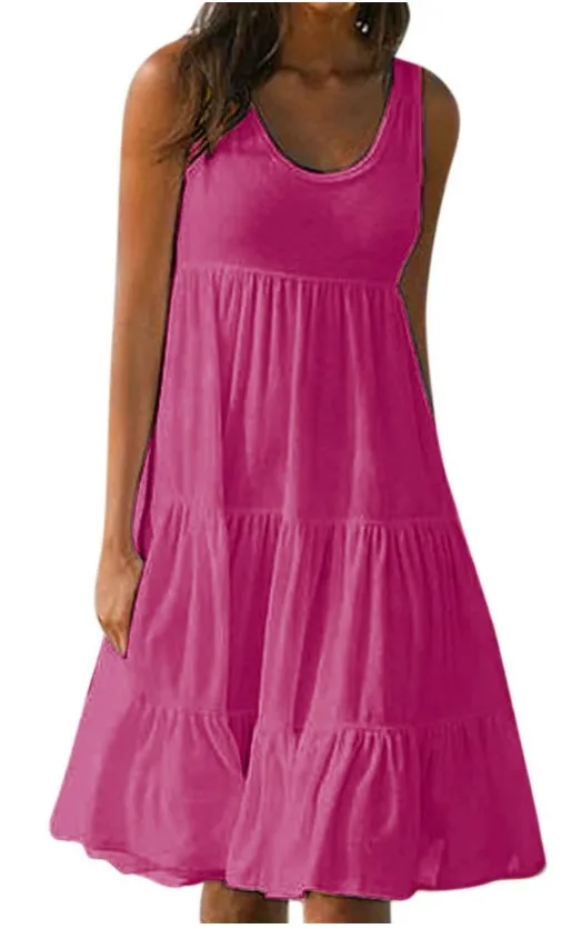 Plus Größe Frauen Casual O Hals Ärmellose Rüschen Mini Kleid Boho Solide Strand Sommerkleid Übergroßen Lose Kleid 2025, Sommer – Detail 8