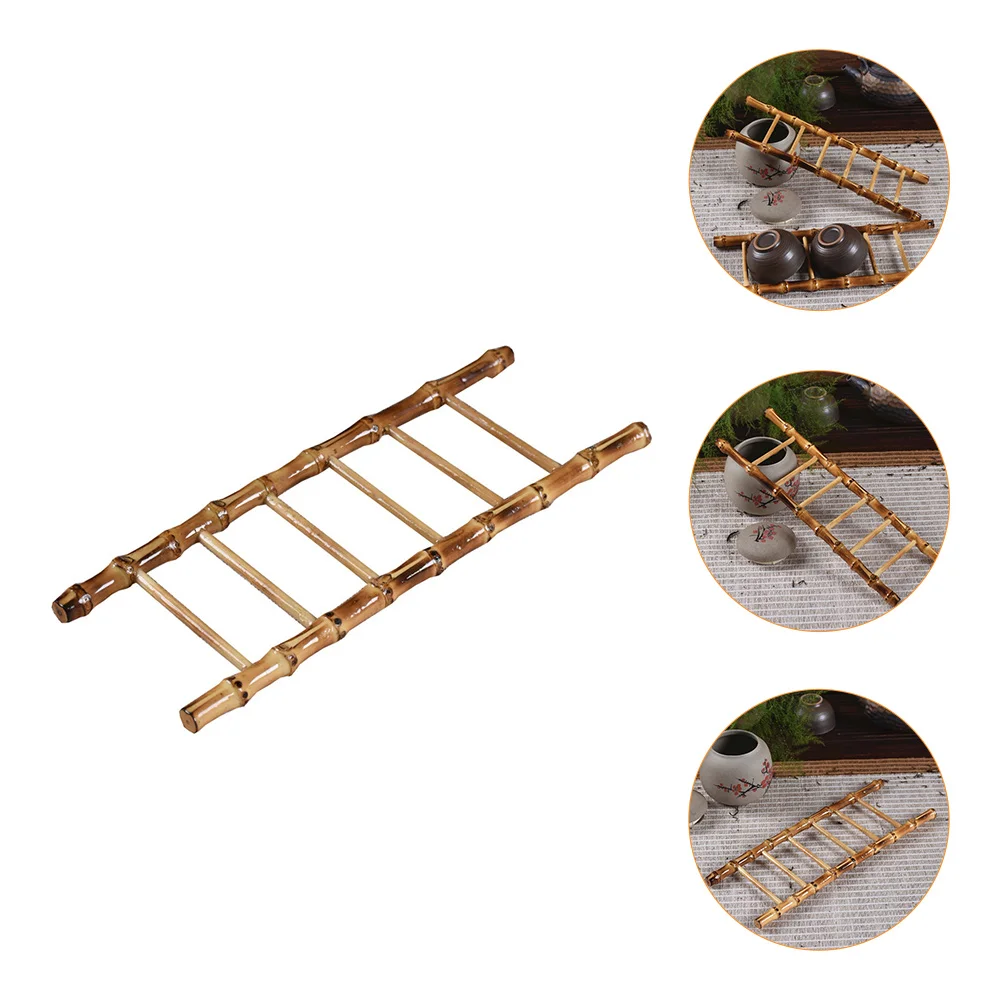 

Mini Bamboo Ladder Props Realistic Simulation Decor Photo Accessories Tea Art Ornaments Miniature Container Small Size