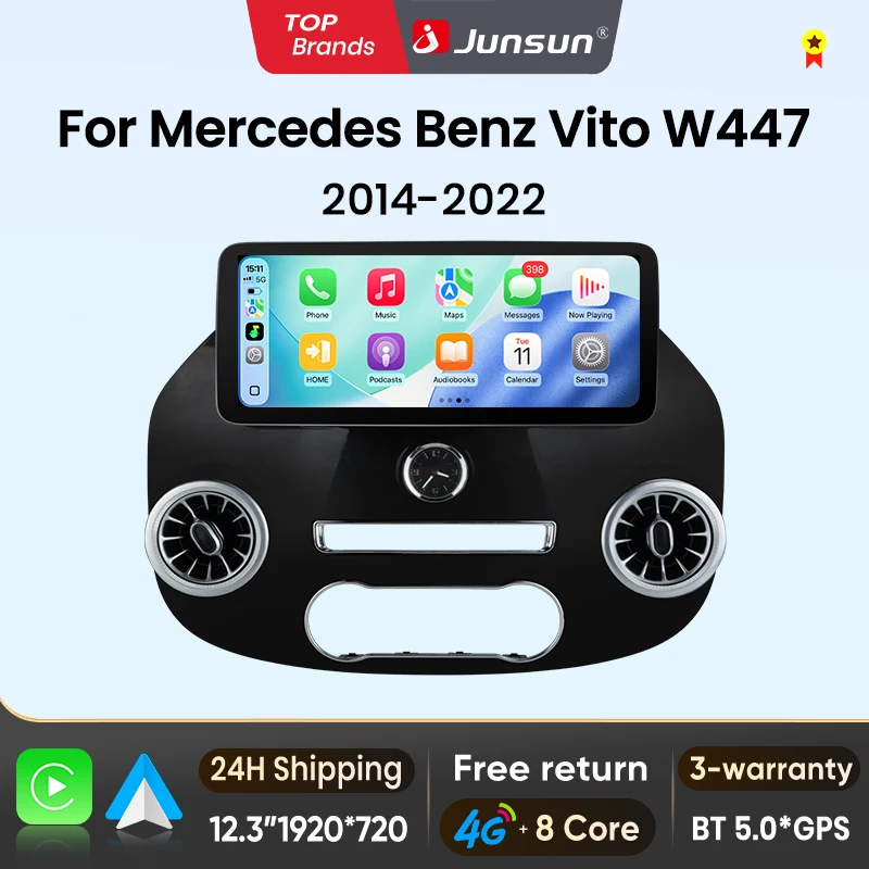 Junsun, sistema wireless per Apple CarPlay e Android Auto, autoradio per Mercedes Benz Vito W447 (2014-2022), con Bluetooth, navigazione GPS 4G, sistema di controllo intelligente per auto,