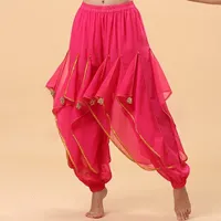 2025  Lange Chiffon Buikdans Harem Broek Tribale Arabische Halloween Broek Met Gouden Rand Vrouwen Dansbroek