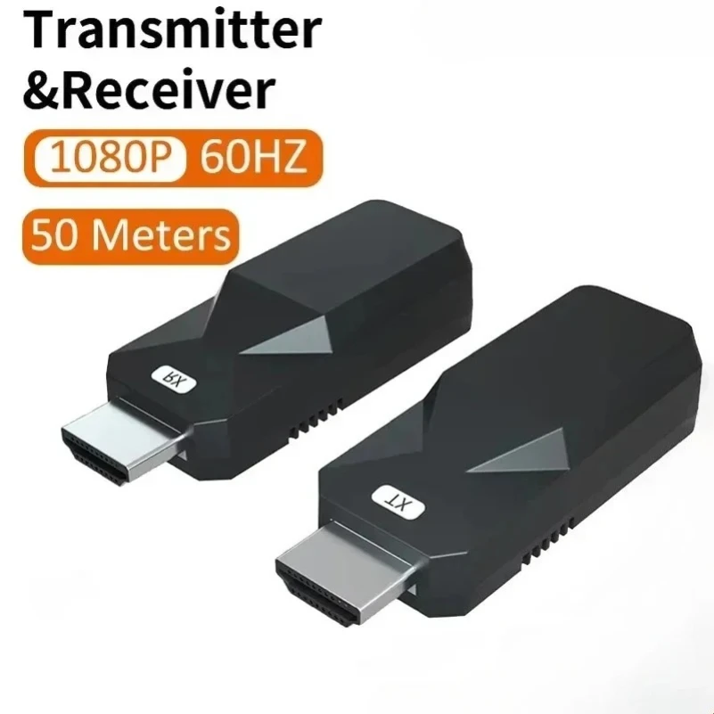 50M HD Video Extender 1080P over RJ45 Ethernet Cable Transmitter Receiver Single Side Power Supply for Camera TV PC Monitor