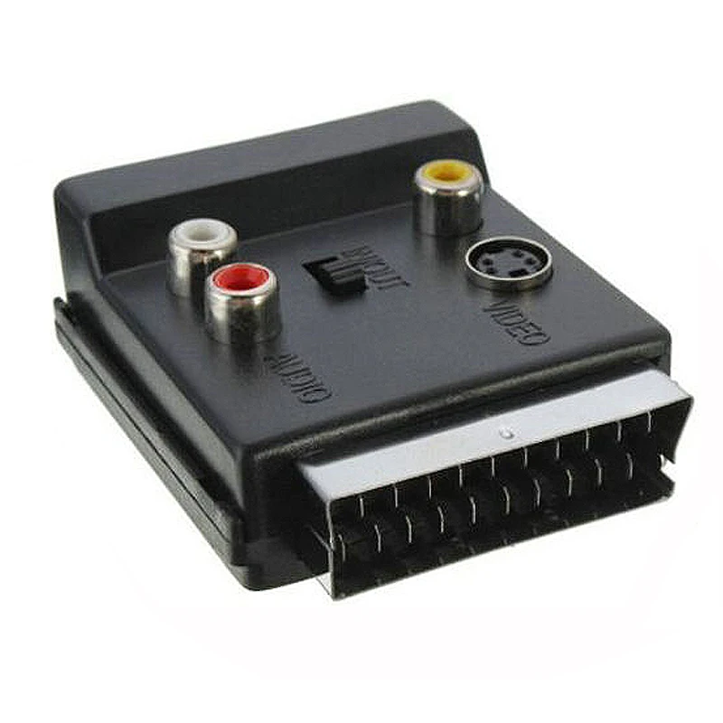 1pcs SCART Male Female to S-Video 3 RCA Audio Adapter Convector with IN/OUT Switch 21 Pin Scart To 3 RCA S-Video Connector Plug