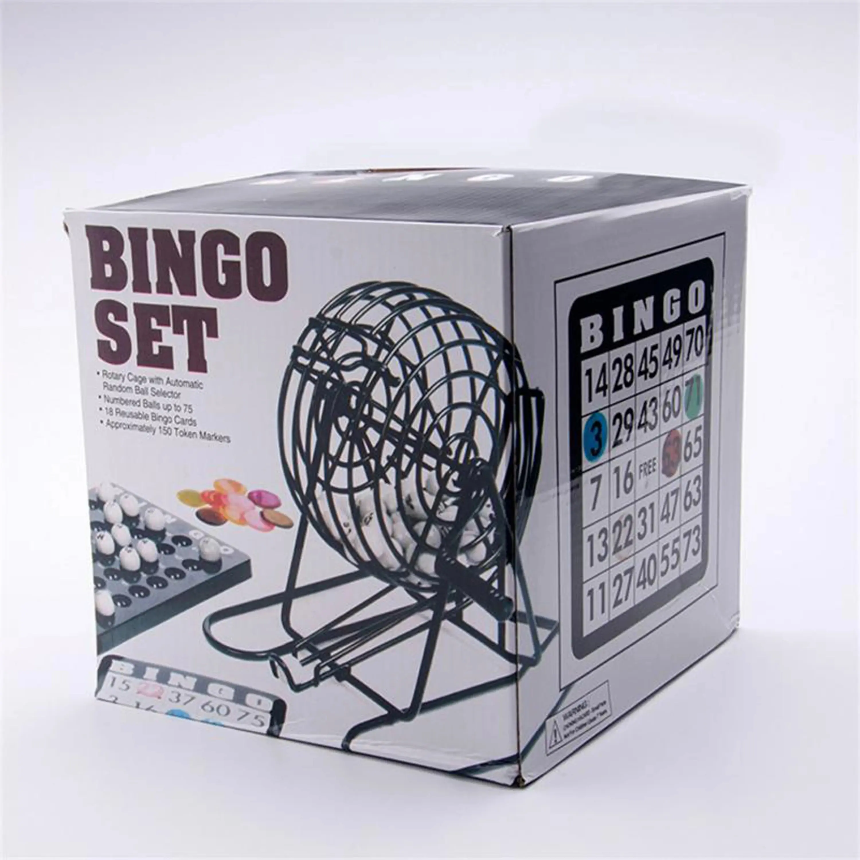 Deluxe Bingo Set - Includes Bingo Cage, Main Board, 18 Mixed Cards, 75 Calling Balls, Color Chips - For Large Groups, Parties