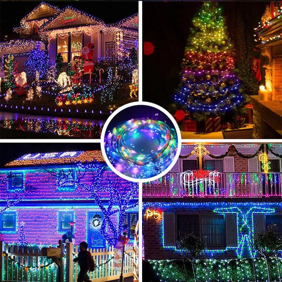 RGBIC USB LED سلسلة أضواء DIY بها بنفسك في الهواء الطلق شجرة عيد الميلاد ديكور الجنية أضواء 8 طرق بلوتوث APP لحفل زفاف عطلة Lighti