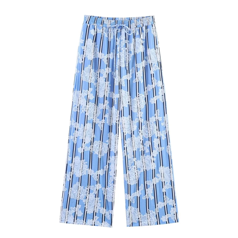 

2026 Spring/Summer High-Waist Striped Printed Loose Pants Women's Casual Wide-Leg Pants