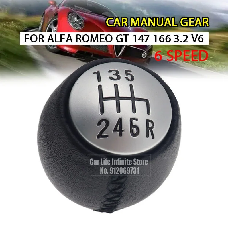 6 Speed PU Leather Car Auto Manual Gear Shift Knob Lever Shifter Handball Round 55347088 For Alfa Romeo GT 147 166 3.2 V6