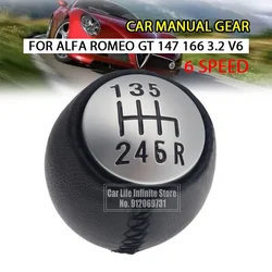 6 Speed PU Leather Car Auto Manual Gear Shift Knob Lever Shifter Handball Round 55347088 For Alfa Romeo GT 147 166 3.2 V6