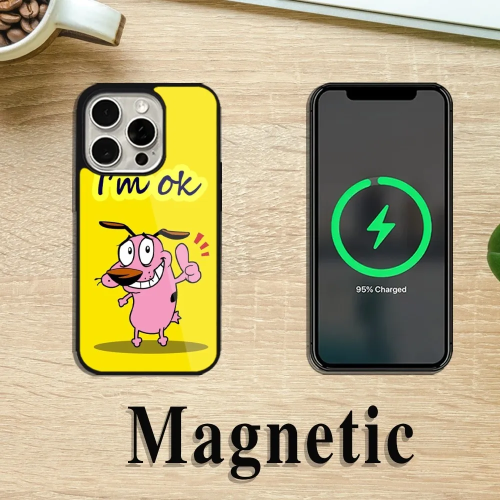 MINISO Cartoon C-Courages Cobarde Phone Case For iPhone 11 12 13 14 15 Pro Max Plus Magsafe Magnetic Wireless Charging