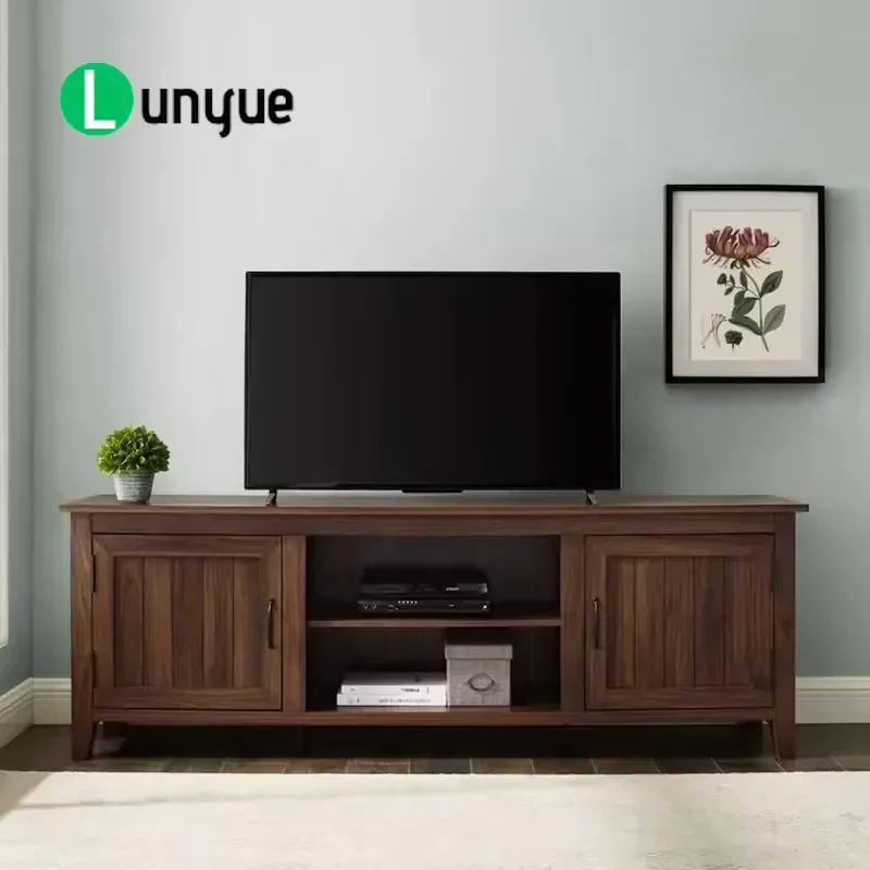 Walnut TV Cabinet Medieval Retro Modern Classic Design with Storage Suitable for 85 Inch TV Fashionable Beautiful Living Room