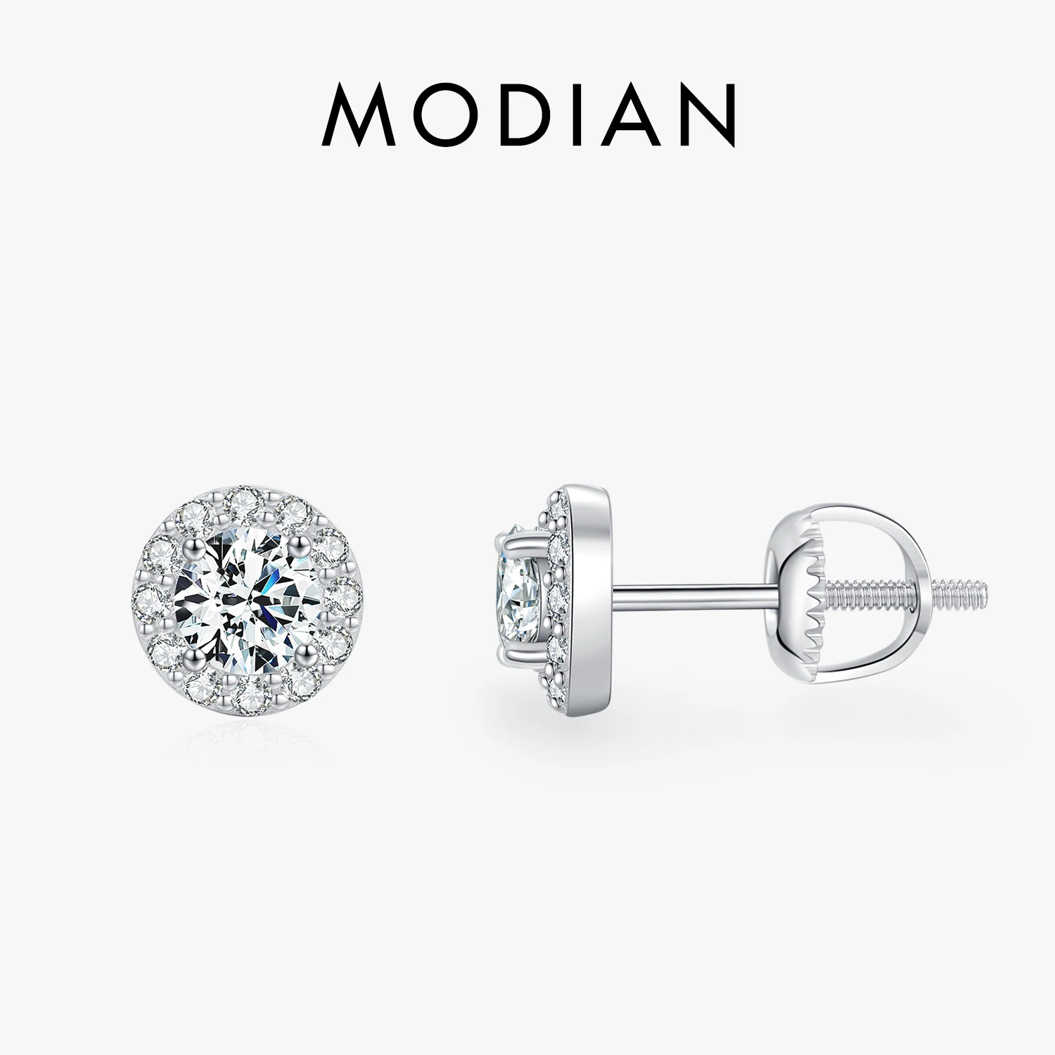 MODIAN 1.00CT kolczyki Moissanite dla kobiet 925 srebro klasyczne okrągłe kolczyki z bolcami D kolor laboratorium diamenty biżuteria ślubna