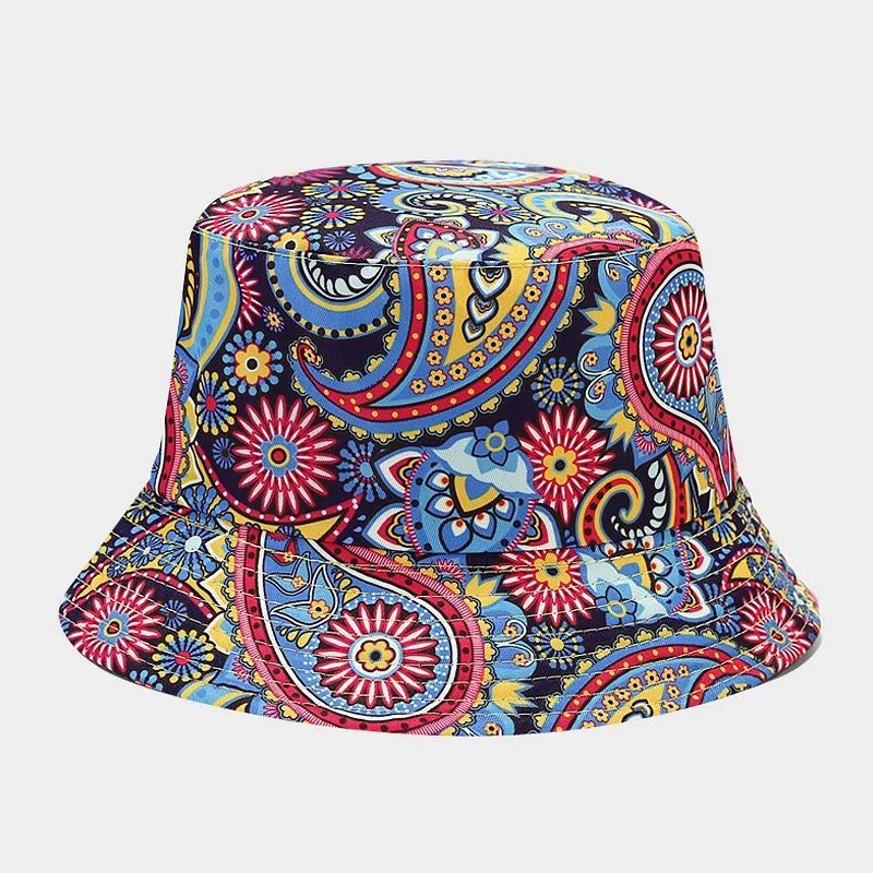 New Unisex Vintage Bucket Hat Men Women Paisley Flower Print Reversible Sun Cap Summer Panama Fashion Fishing Fisherman Hats