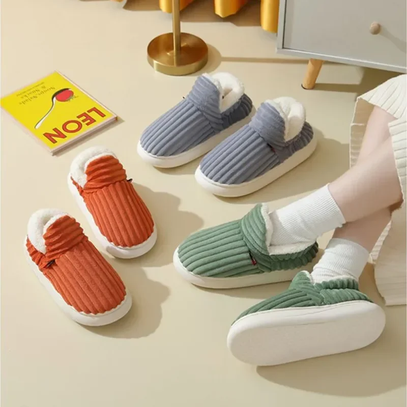 Women Winter Slippers Warm Plush Slip-on Couples Home Cotton Shoes Non-Slip Comfortable Flats Man Soft Faux Fur Boots