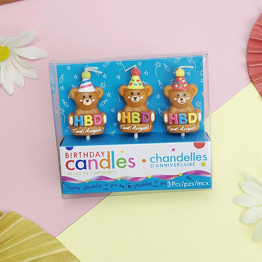 3PCS Cartoon Eis Geschenk Box Alles Gute Zum Geburtstag Bär Kerzen kinder Geburtstag Feier Indoor Kuchen Kerzen – Detail 8