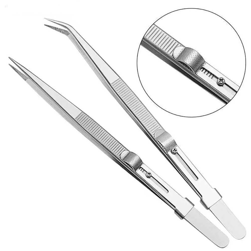 Pinça de Joias em Aço Inoxidável com Diamantes, Pinça para Gemas com Trava Antiderrapante Ajustável, Ferramenta Manual para Componentes Eletrônicos