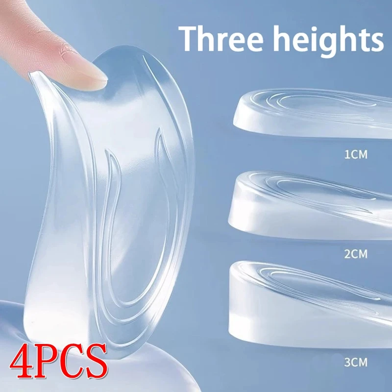 2pcs/4pcs Men's and Women's Arch Support Height Increasing Insoles Invisible Elastic Heel Pads Silicone Shock Absorbing Insoles