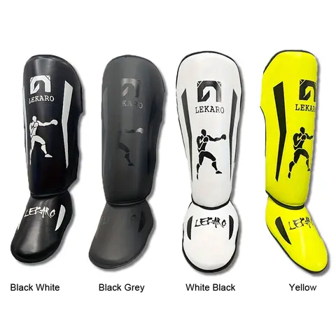 Lekaro Protège-tibias de boxe professionnels pour adultes, équipement de protection pour le combat avec protection du cou-de-pied