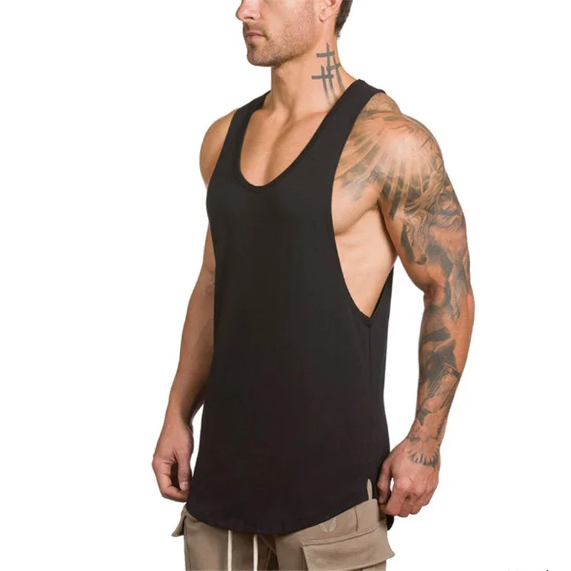 

Men's Fitness Sports Vest Polo Shirts Split Loose Functional Combed Cotton Vest Shirts for Men Clothing chemise homme