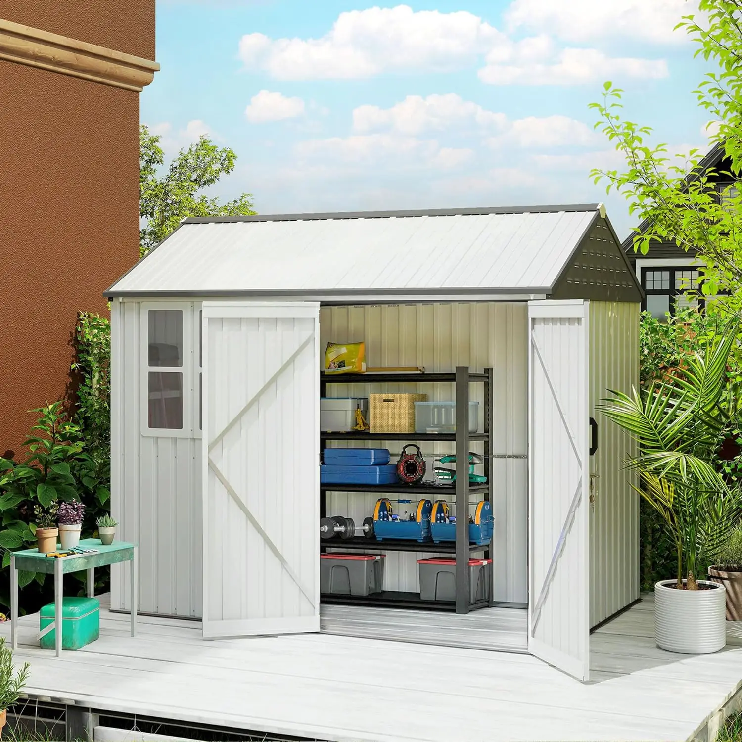 

8' x 6' Outdoor Storage Shed, Metal Garden Shed with Window & Double Lockable Door, Outdoor Tool Shed Storage with, Customized