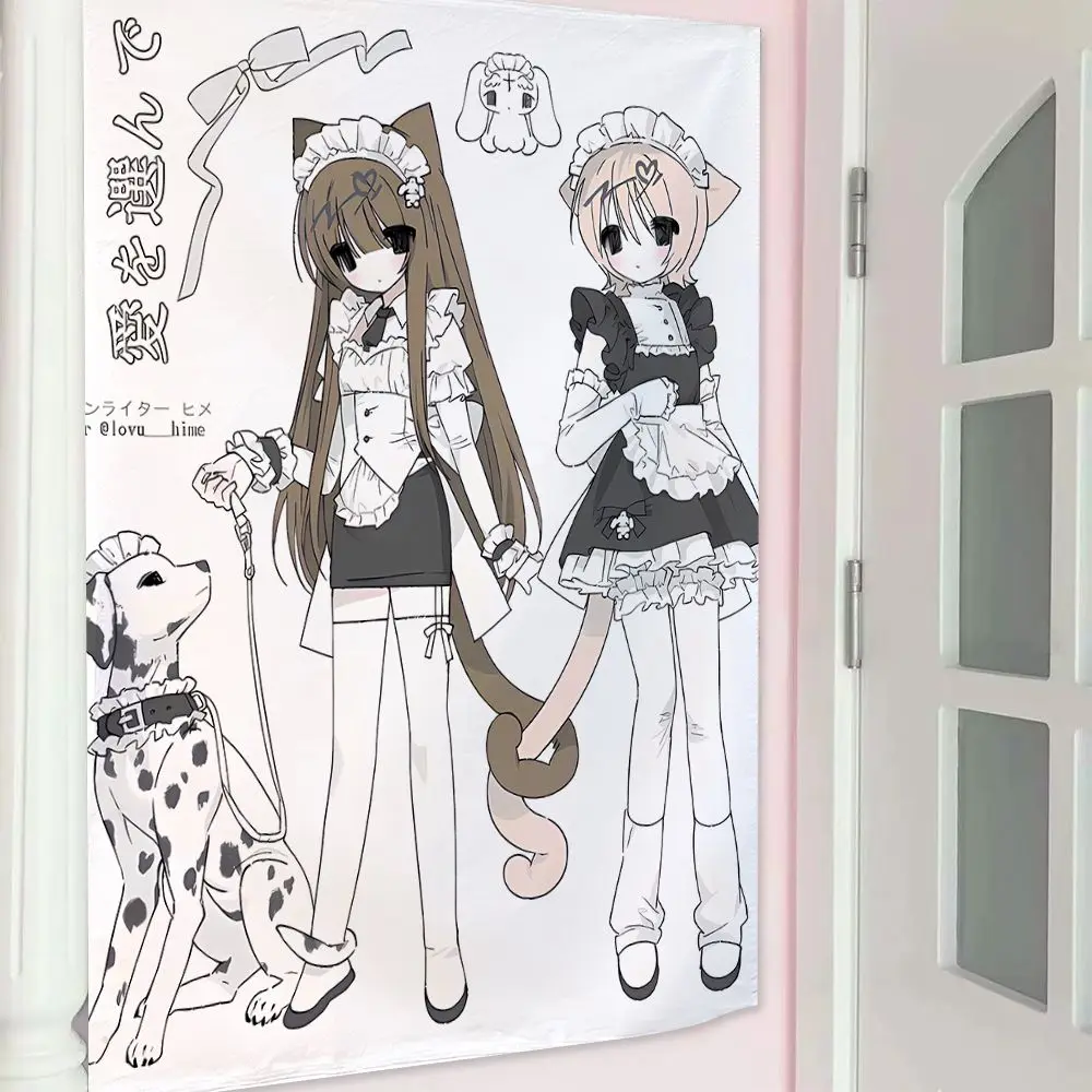 Ins stil mädchen hängen tuch cartoon schlafsaal schlafzimmer nacht tapisserie wand hintergrund tuch haus dekoration tuch