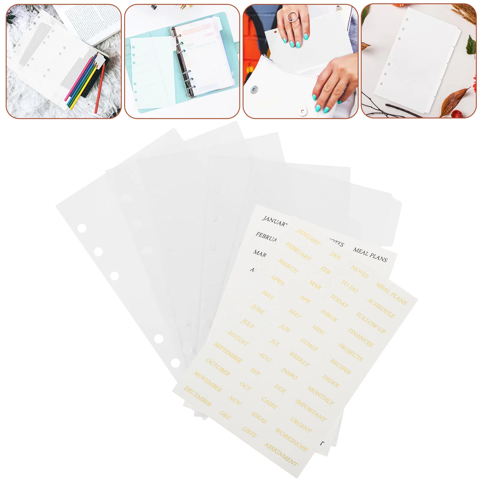

1 set A6 Binder Pocket Inserts Refillable Budget Organizer PP Multi-Use Foil Stickers Lightweight for School Office