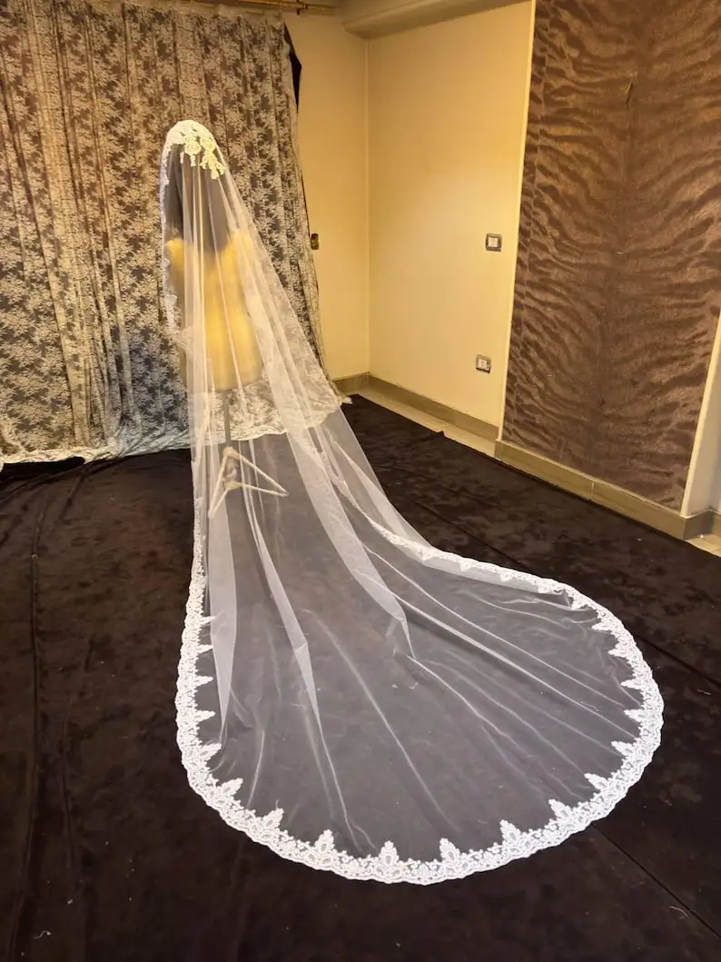 كاتدرائية الحجاب الدانتيل طرحة الزفاف الأبيض الزفاف كيب اليدوية لوازم الزفاف اكسسوارات الزفاف أغطية الرأس