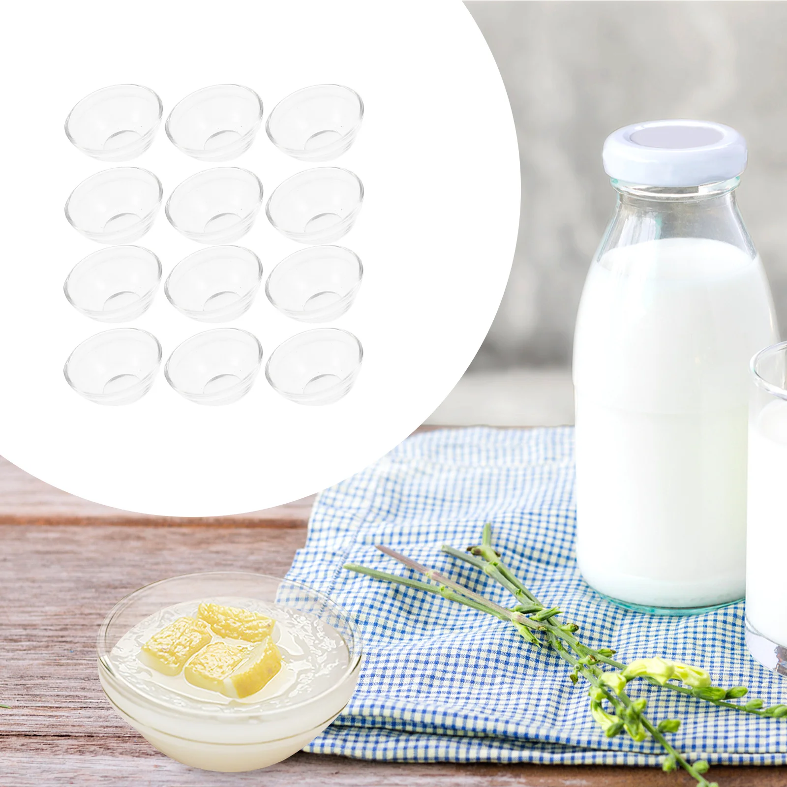 

12 шт., прозрачные стеклянные миски премиум-класса, многофункциональные контейнеры для еды в виде пудинга, гладкие закругленные края, штабелируемые бытовые десерты