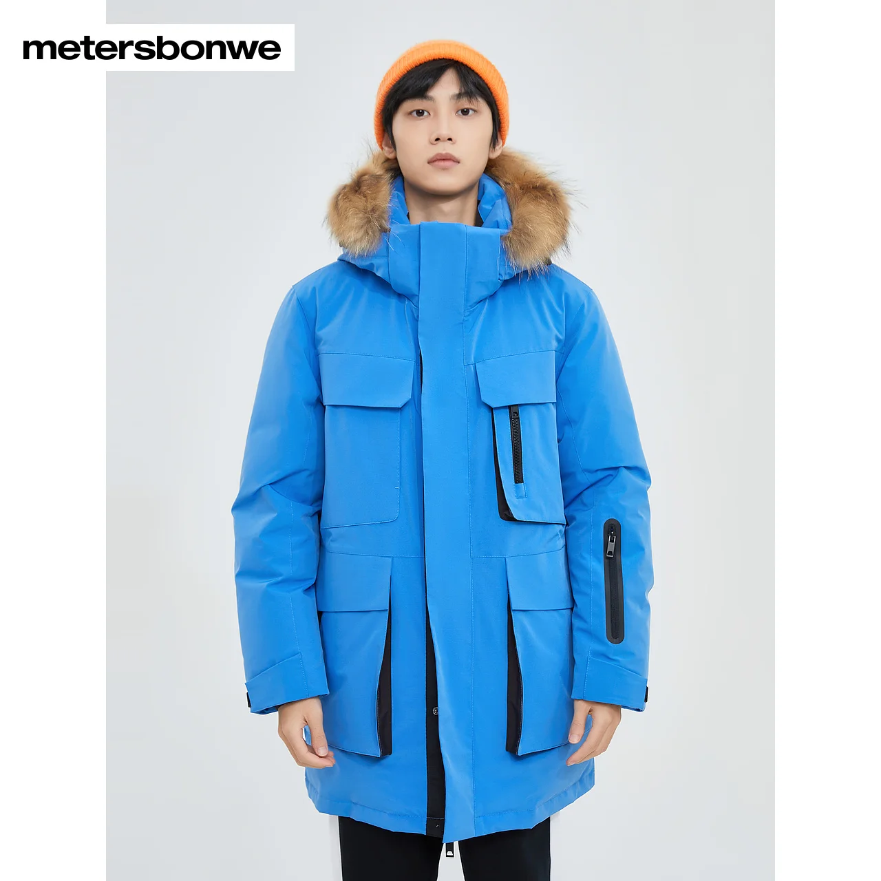 Metersbonwe-Men's Down Jacket Loose Hooded Thick Duck Down Pike Coats  Fur CollarSkiing Outdoor Cargo Winter