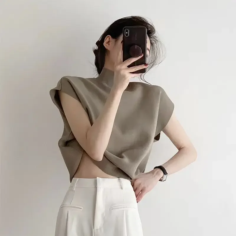 

Свитер с полувысоким воротником, жилеты, женские мягкие летние простые корейские базовые женские популярные повседневные тонкие винтажные элегантные вязаные женские модели