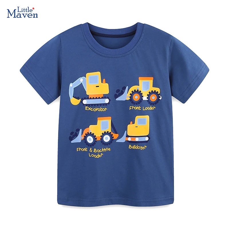 

Little maven Kids Clothes Baby Boys 2025 Summer New T Shirts Children's Clothing Toddler Cartoon Excavator Shirts 2-7 Years Old