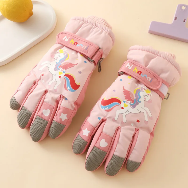 يونيكورن الكرتون الفتيات قفازات الشتاء أفخم الدافئة سميكة الاطفال التزلج القفازات الثلوج مقاوم للماء المضادة للانزلاق قفازات الأطفال #2